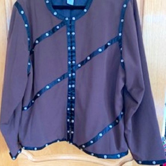 Victor Costa Occasion Black Lined Brown Jacket 1X - Picture 2 of 7